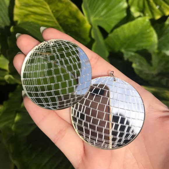 Mirrored disco ball earrings - Picture 2 of 12